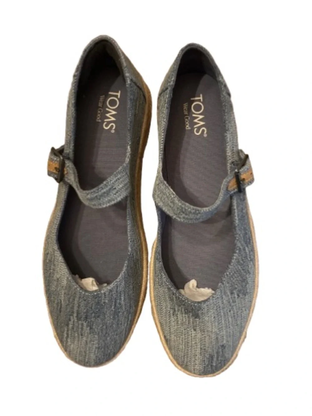 TOMS Carolina Mary Jane Espadrille Flats Dark Sky Denim Size 10 Like New